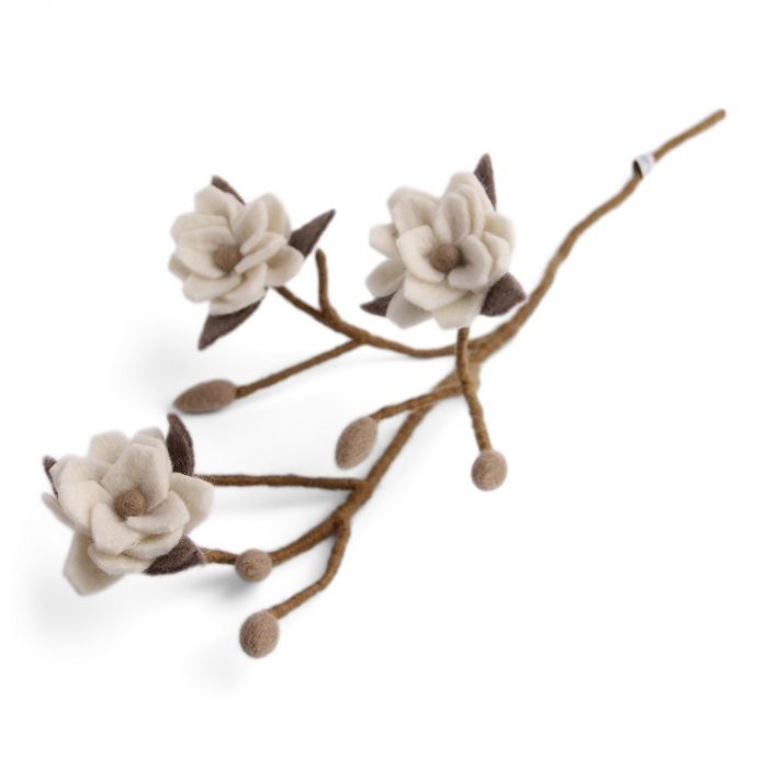 Felt Magnolia branch with white flowers
