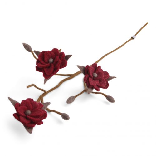 Felt Magnolia branch with wine red flowers