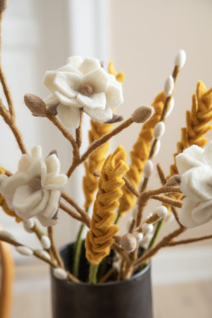 Felt Magnolia branch with white flowers