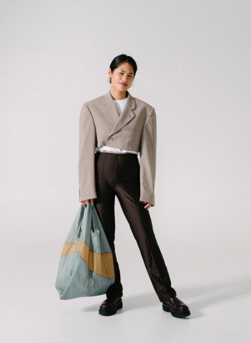 Susan Bijl Shopping Bag L Grey & Camel