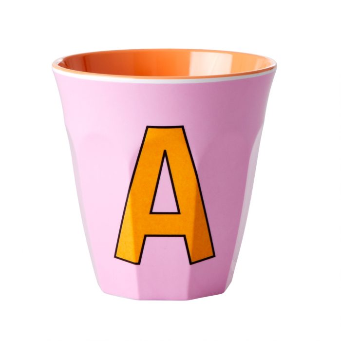 Rice cup M alfabet A roze
