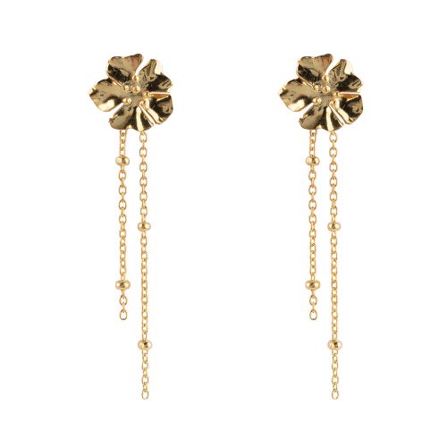 BB Earring folded flower chain Medium gold plated
