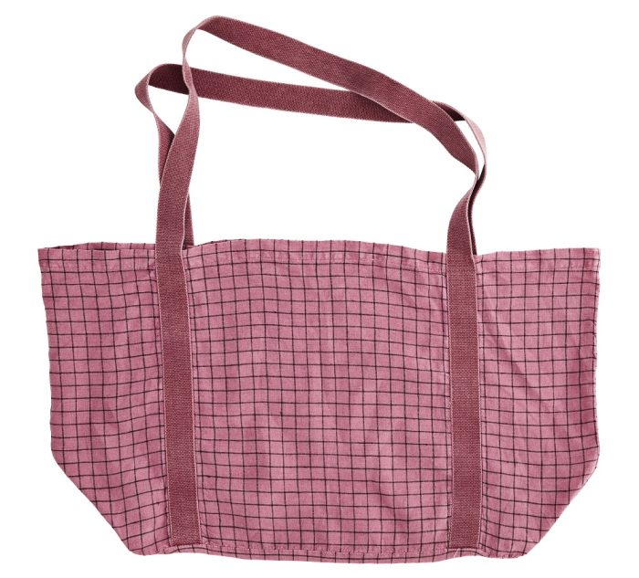 MS Checked Linen Tote Bag rhodondendron