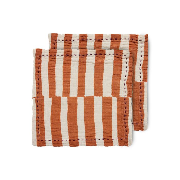 HK Cotton Napkins striped tangerine set/2