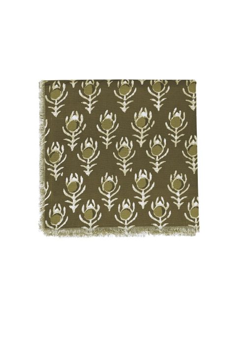 MS Printed Table Cloth fringes 150x150 Olive