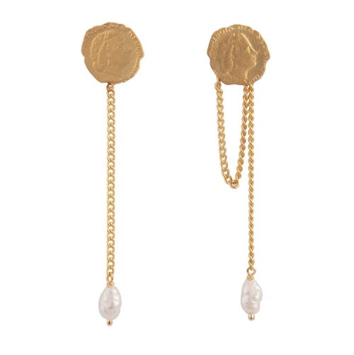 BB Earring Ten Cent Chain Pearl Stud Gold