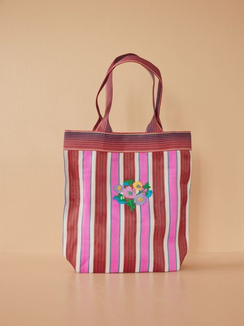 Recycled Plastic Shopping Bag stripes/flowers