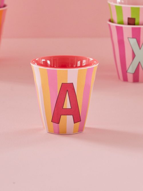 Rice cup M alfabet A roze streep