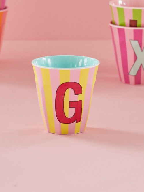 Rice cup M alfabet G roze streep