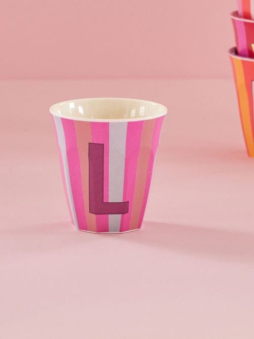 Rice cup M alfabet L roze streep