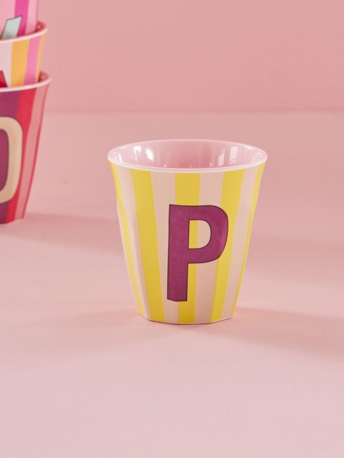 Rice cup M alfabet P roze streep