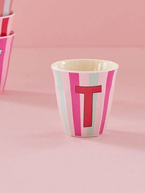 Rice cup M alfabet T roze streep