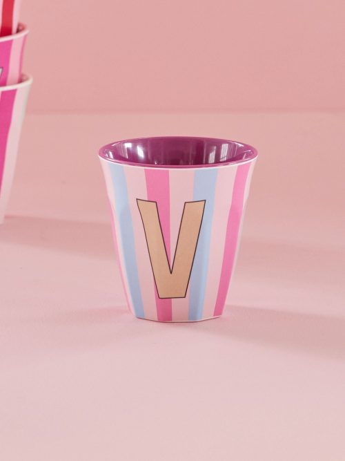Rice cup M alfabet V roze streep