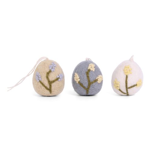 Gry felt Eggs with Embroidery Heather set 3