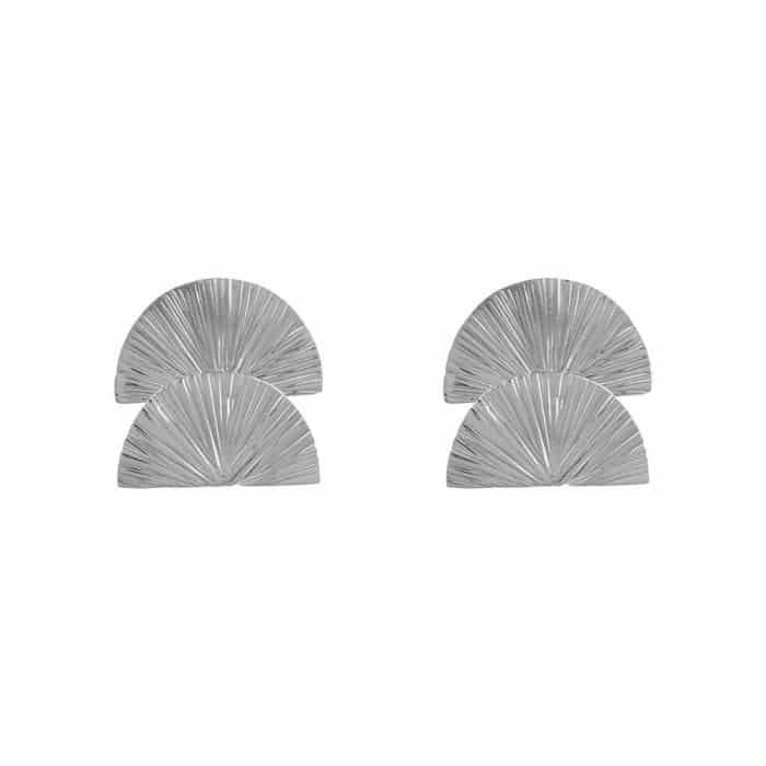 BB Earring Ribbed Double Half Moon Silver