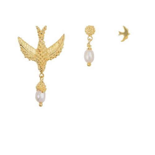 BB Bird Pearl (3x) Earring Gold Plated