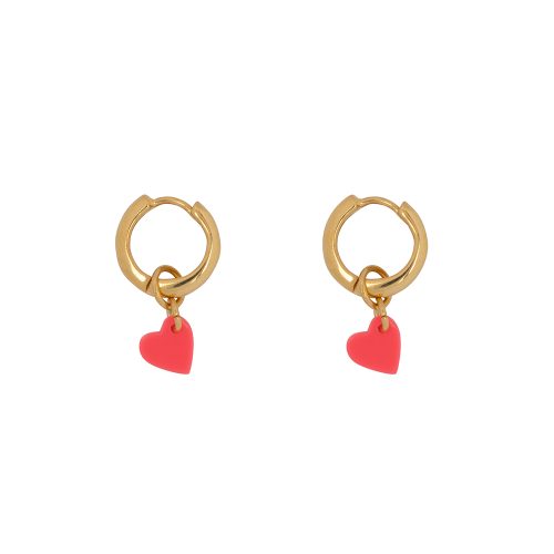 BB Small Neon Pink Heart Hoop Earring Gold Plated