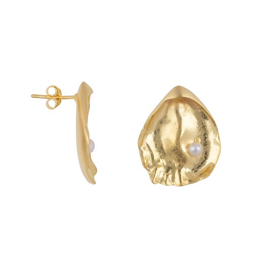 BB Large Oyster Stud Pearl Earring Gold Plated