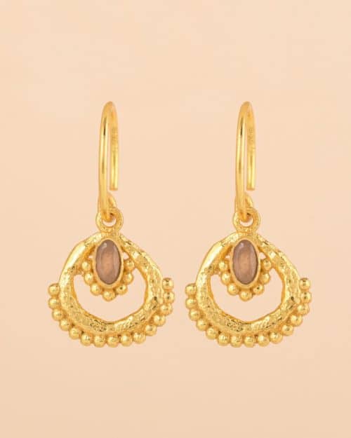 MJ earring hanging Cyclamen oval peach moonstone