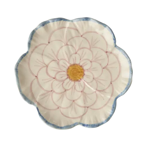 Bord Bloem - roze/blauw - Hand-painted