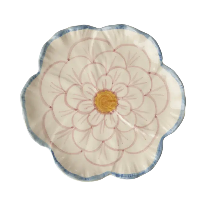 Bord Bloem - roze/blauw - Hand-painted