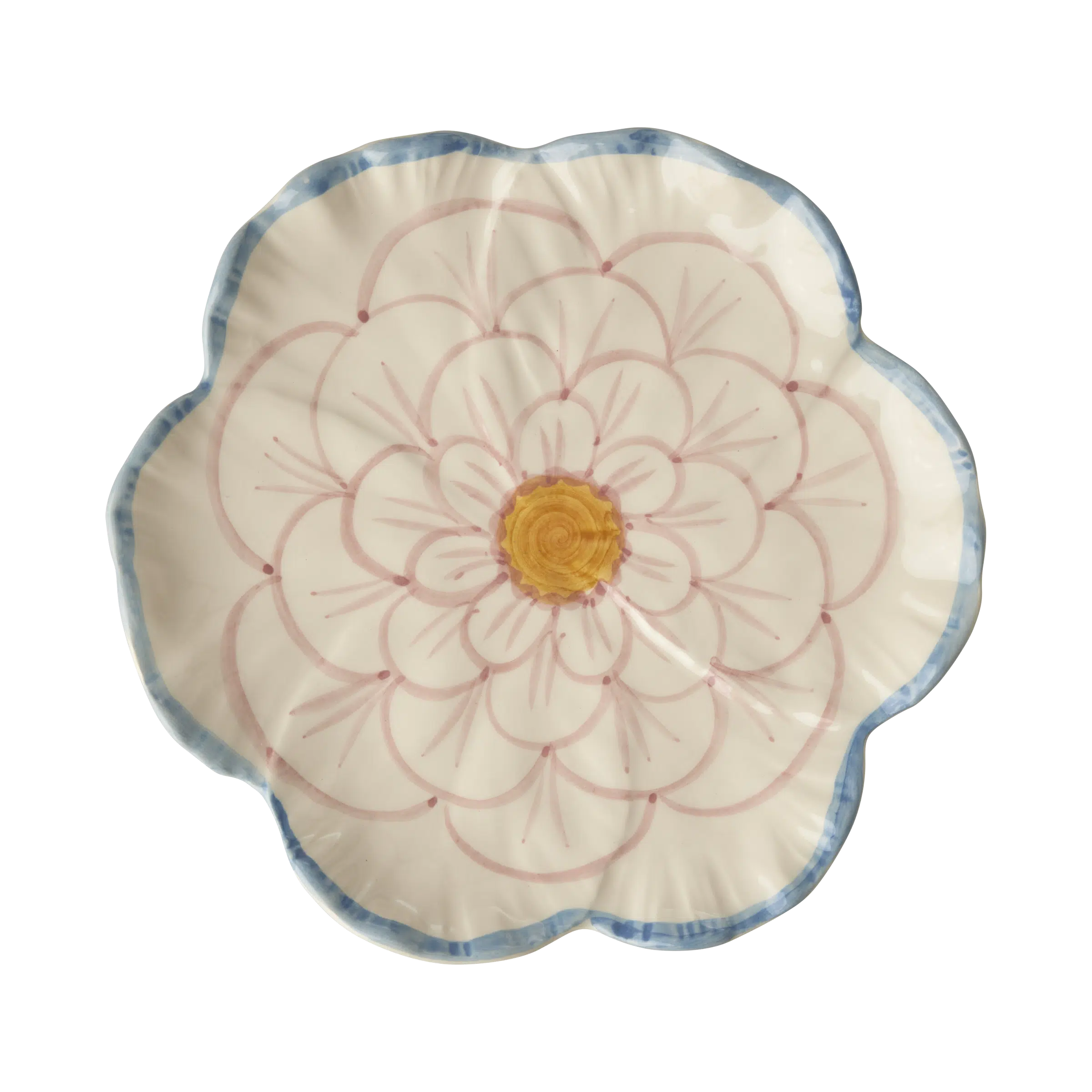 Bord Bloem - roze/blauw - Hand-painted
