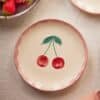 Gebaksbordje - Crème - Hand-painted Cherry