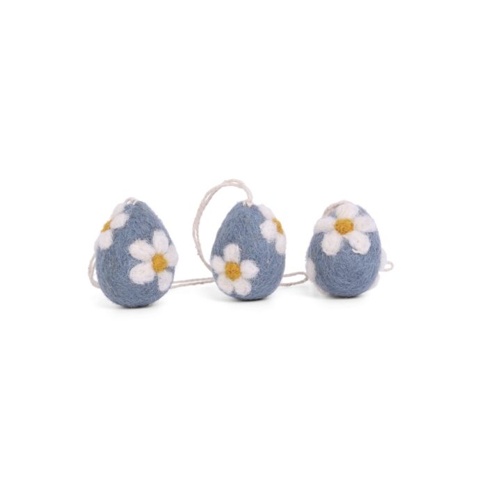 3 vilten paasei hangers blauw