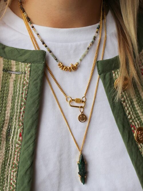 Vergulde ketting met Krokodil malachiet