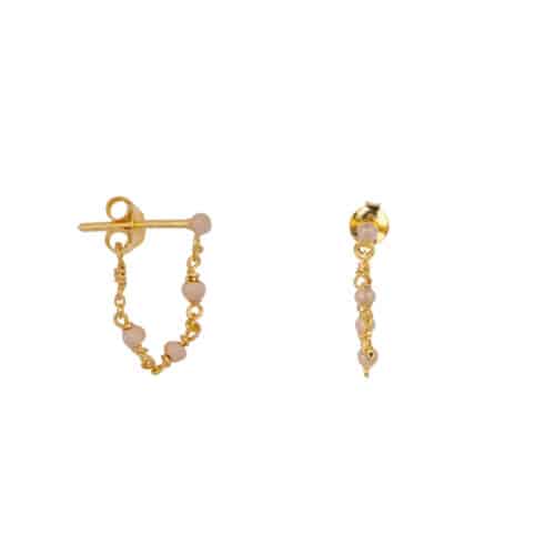 Balls emaille chain stud oorbellen Beige