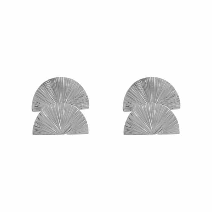 Earrings Ribbed Double Half Moon silver
