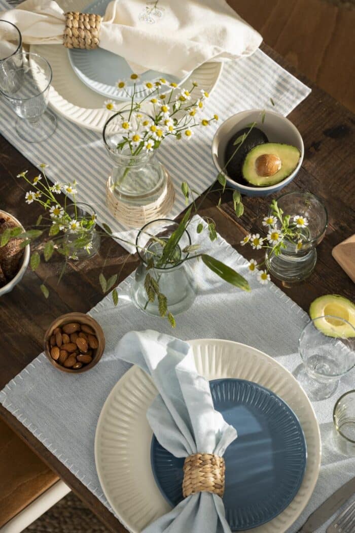 Placemat dusty blue streep
