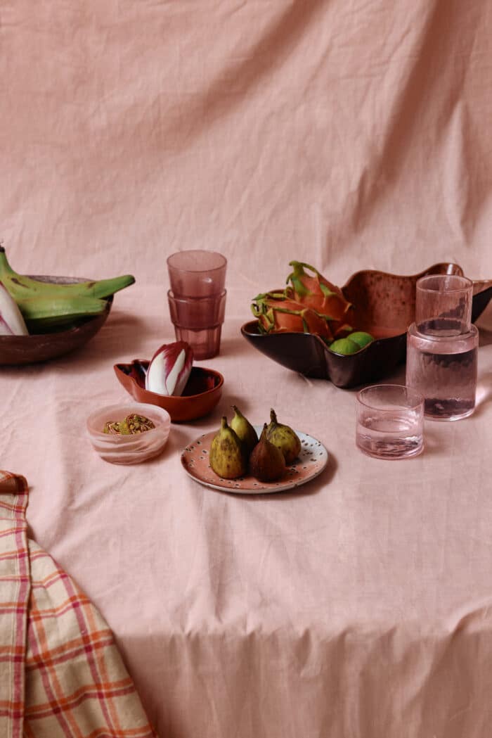 70's ceramic Gebaksbordje set/2 Lychee