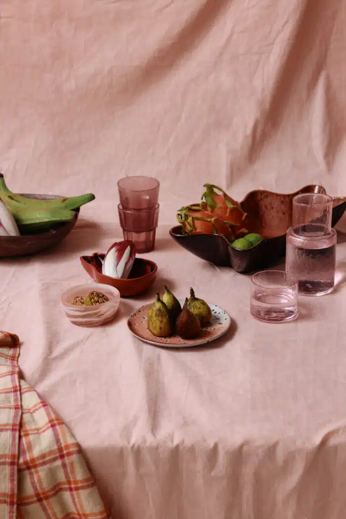 70's ceramic Gebaksbordje set/2 Lychee