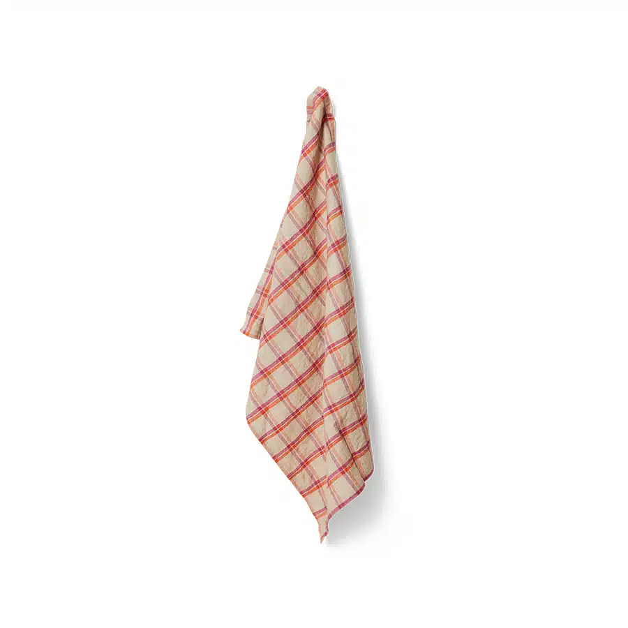 Vida Check Theedoek strawberry-cream