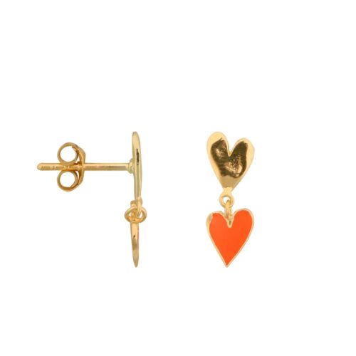 2 Hearts Stud Oorbel Coral per Stuk