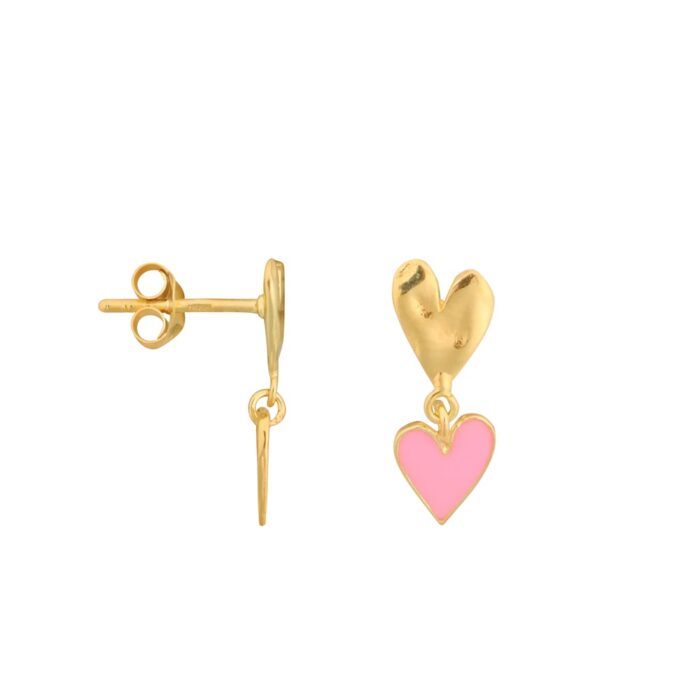 2 Hearts Stud Oorbel per Stuk Light Pink