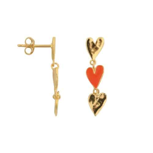 3 Hearts Stud Oorbel per Stuk Coral