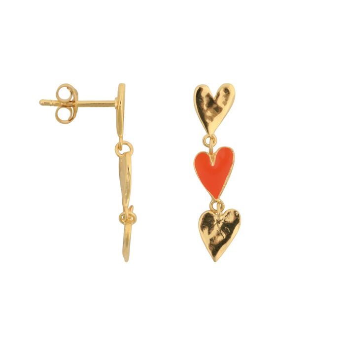 3 Hearts Stud Oorbel per Stuk Coral