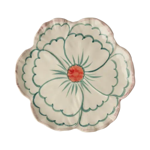 Bord Bloem - blauw/roze - Hand-painted