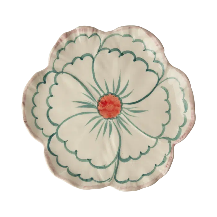 Bord Bloem - blauw/roze - Hand-painted