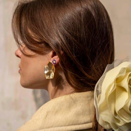 Folded Flower Stud Oorbellen Blauw