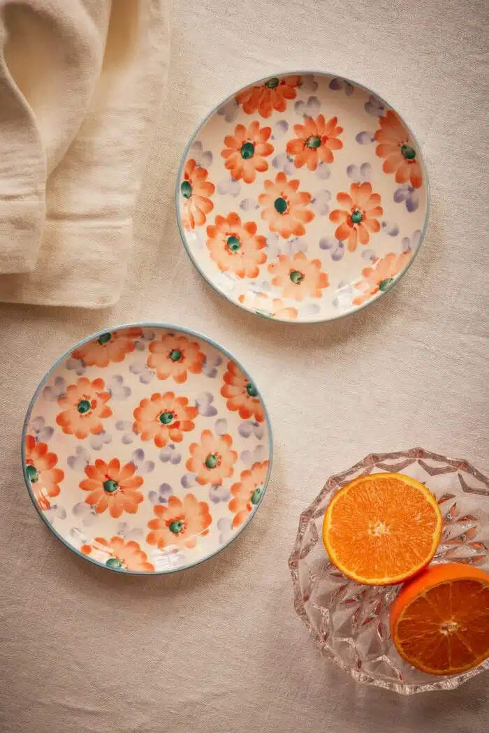 Gebaksbordje - Oranje - Hand-painted Flowers
