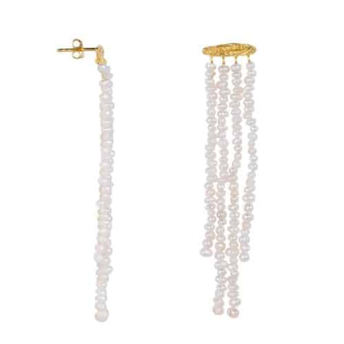 Hammered Hanging Pearls Stud Oorbellen