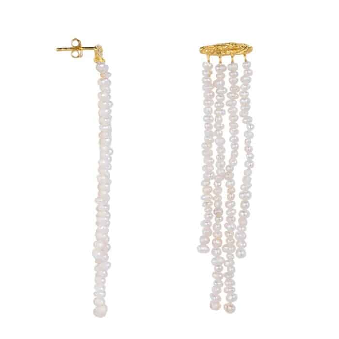 Hammered Hanging Pearls Stud Oorbellen