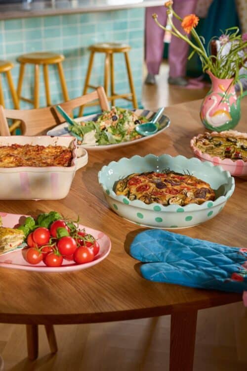 Rice Pie Dish Streep roze/koraal