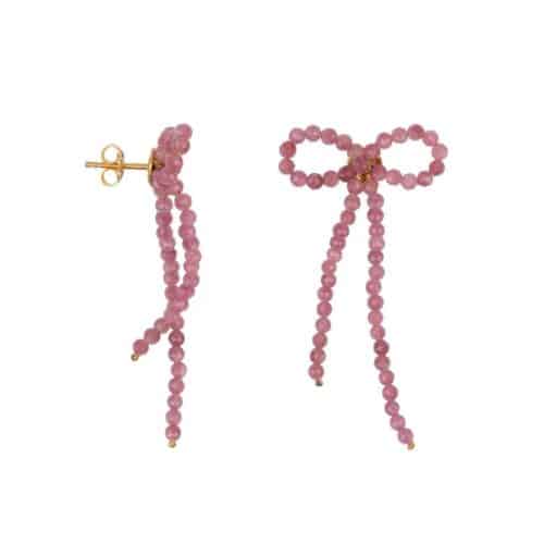 Stone Bow Stud oorbellen roze