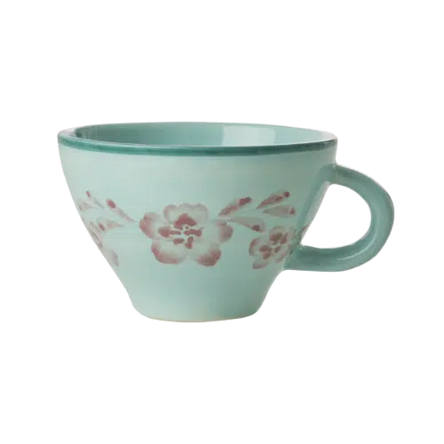 Theekop - Hand-painted Soft Pink Flower Vine