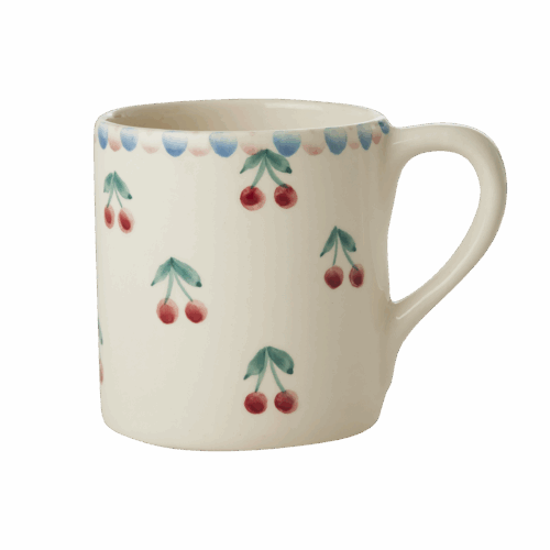 Mok - Crème - Hand-painted Cherries