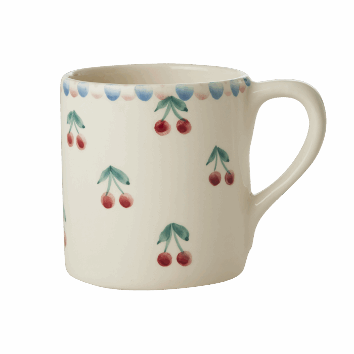 Mok - Crème - Hand-painted Cherries